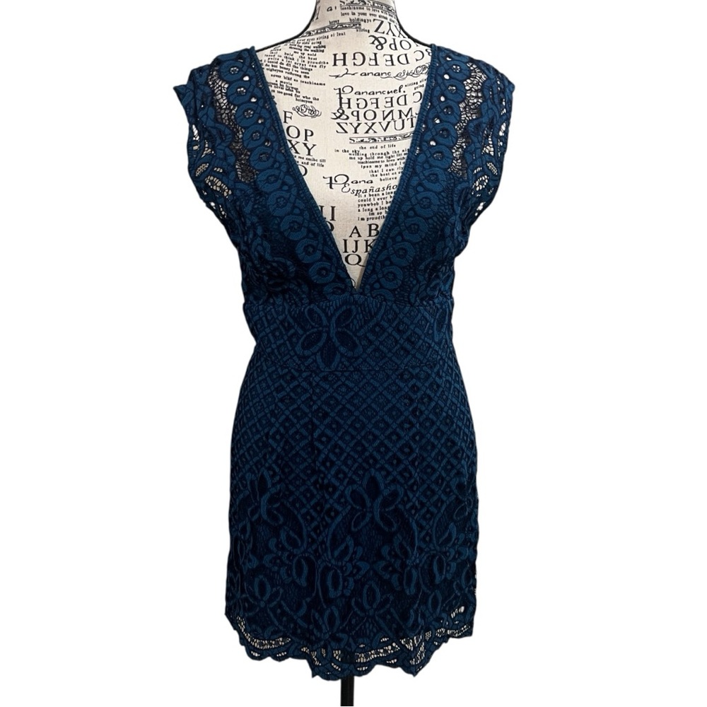 Free People Deep Blue Lace‎ Mini Dress